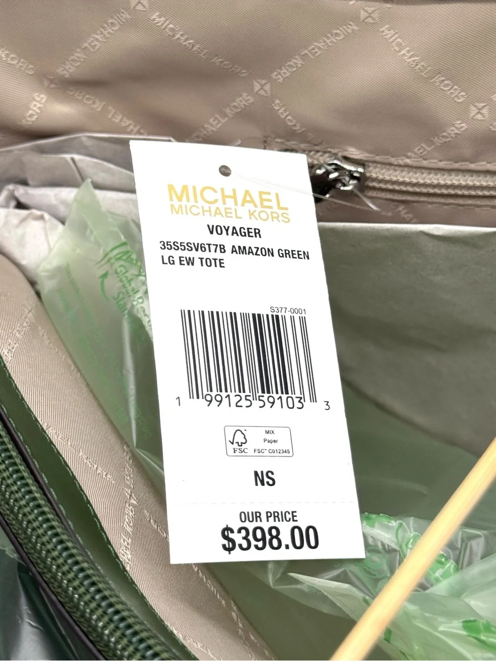Michael Kors Voyager Large Color-Block Signature Logo Tote Bag - Amazon Green